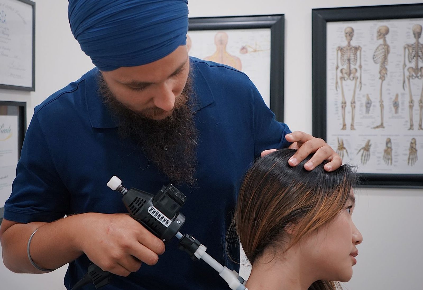Instrument assisted chiropractic adjustment to the neck